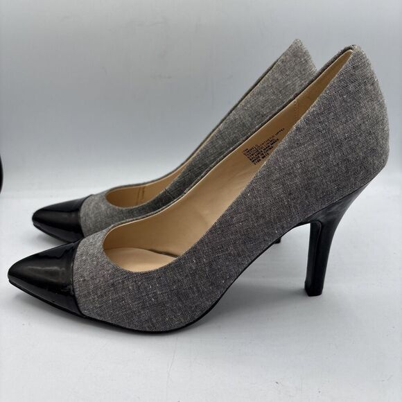 Nine West Gimmelo Heels 10 Tweed Black Patent Stiletto Pointed Toe Dressy - Picture 2 of 12